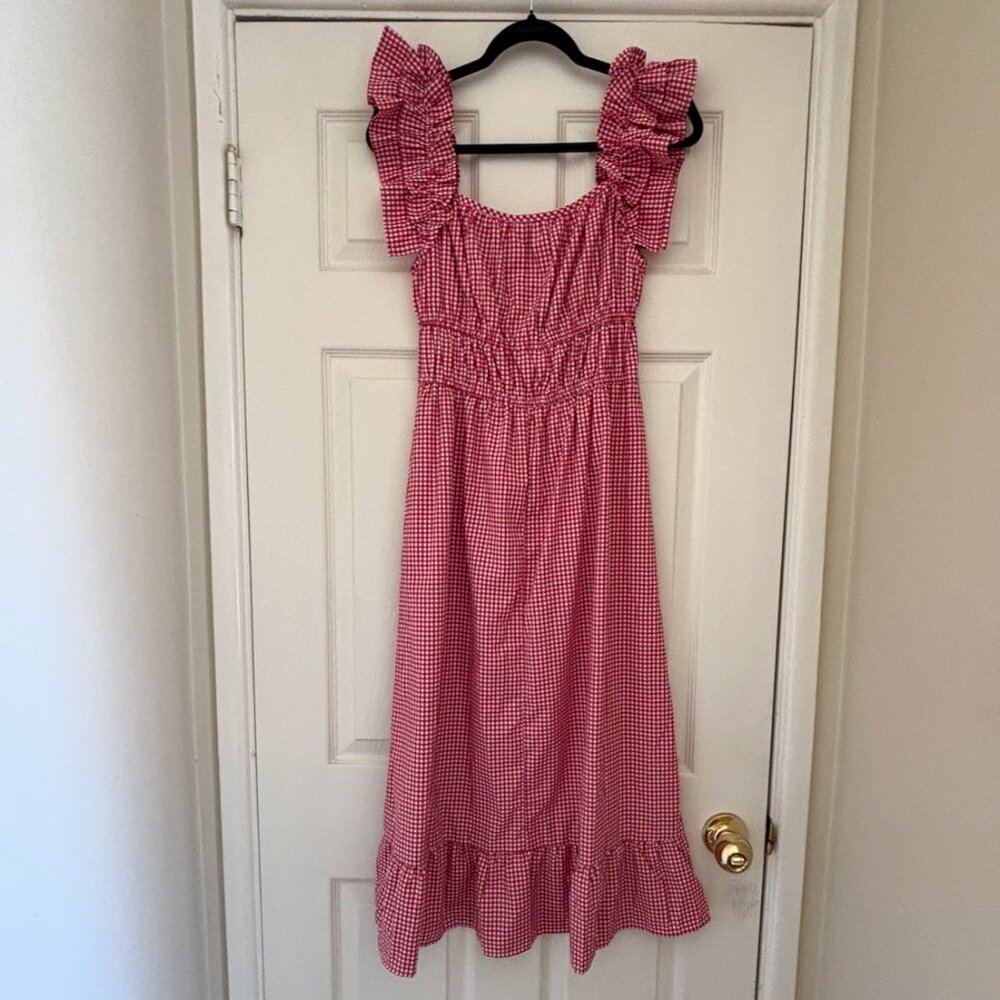 Sim & Sam Red Gingham Ruffle Maxi Dress Sz. M - Picture 2 of 3